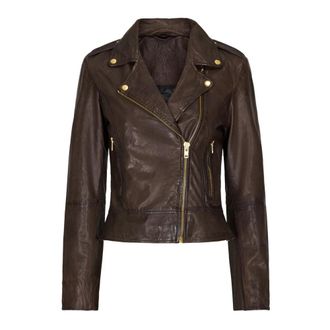 Notyz Bikerjas Amandelbruin Goud Acc - Dames - Leren en Su&egrave;de Jassen - Bruin - M - Leer - Jassen