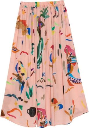 G.Kero Midi Skirts, female, Multicolor, XS, Red Flared High-Waisted Viscose Skirt