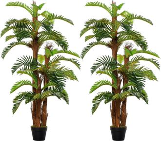OUTSUNNY 2 Pack Artificial Palm Plant Fake Tree Potted Home Office