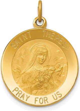 Diamond2Deal 14k Yellow Gold and Satin Solid St Theresa Medal Round Pendant