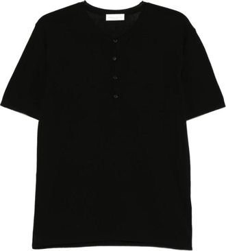 Roberto Collina T-shirt met Ronde Hals en Knoopsluiting - Heren - T-shirts - Zwart - XL - Katoen - Tops
