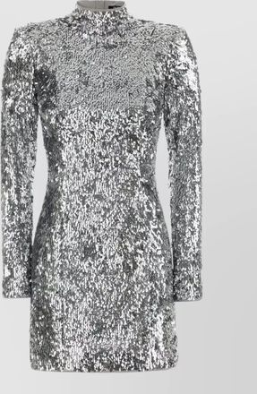 Balmain sequin high-neck long-sleeve mini dress