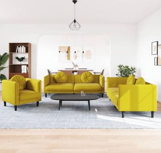 vidaXL Juego De Sof&aacute;s Con Cojines 3 Piezas Terciopelo Amarillo Vidaxl