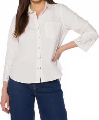 Velvet Heart Blake 3/4 Sleeve Snap Top In Optic White