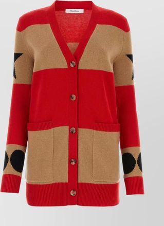 Max Mara cashmere wool embroidered ribbed v-neck cardigan