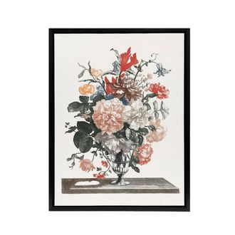 Artery8 Flower Bouquet In A Glass Vase Johan Teyler Black Framed Canvas Art in White | Size: W24 x H32