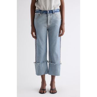 Acne Studios Rhinestone Cuff Ankle Jeans in Mid Blue at Nordstrom, Size 4 Us