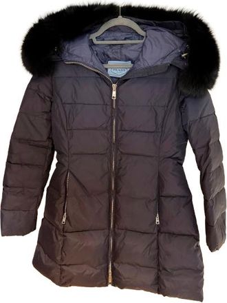 Prada Fur Trimmed Hood Puffer Coat Size 40