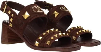 Valentino Garavani Womens Brown Leather Strap-On Sandals