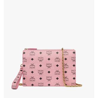 MCM Wristlet Standing Pouch w/ Chain Strap in Visetos