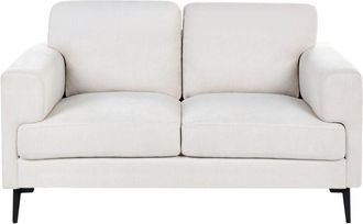 Beliani 2 Seater Sofa Light Beige Fabric Upholstery Iron Legs Minimalistic Mid Cenutry Modern Style LOUSTO