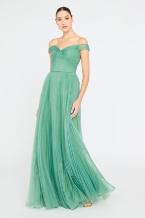 Theia Lisbeth Pleated Gown in Lilypad Green at Nordstrom, Size 12