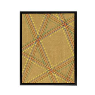 Artery8 Abstract Geometric Plaid Pattern Framed Canvas Wall Art Print Korin in Beige | Size: W24 x H32