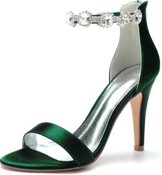 Generic Wedding Bridal Shoes Women Bridal Heels Open Toe Stiletto High Heels Womens Heeled Sandals for Prom, Party, Daily 10.5Cm,Dark Green,10 UK