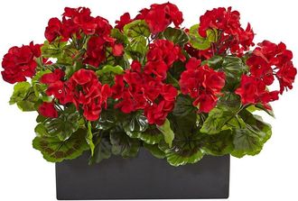 Nearly Natural Indoor/Outdoor Uv-Resistant Geranium Silk Plant In Rectangular Planter