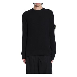 Stone Island Round-neck Knitwear, male, Black, Size: 2XL Soft Cotton Crewneck