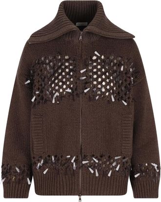 Brunello Cucinelli openwork cardigan - women - Cashmere - M - Brown