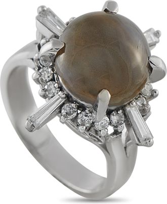 Luxury Bazaar Platinum 0.66ct Diamond and Cats Eye Ring 5306