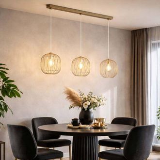 Globo Lighting Lampada a sospensione a LED luce a sospensione retr&ograve; colore sabbia 3 fiamme sala da pranzo luce a traliccio, metallo, 3x 7W 630lm bianco caldo, LxLxH