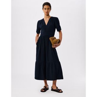 Whistles V-Neck Midi Dress in Navy at Nordstrom, Size 4