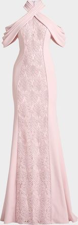 Tadashi Shoji Cold-Shoulder Corded Lace Gown