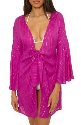 BECCA by Rebecca Virtue Radiance V-Neck Long Sleeve Cover-Up Tunic in Hibiscus at Nordstrom Rack, Size Medium