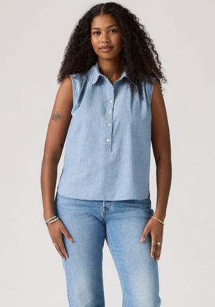 Levi's Blusentop LEVIS, Damen, Gr. XS (34), breezy blaus, Web, Obermaterial: 100% Baumwolle, normal h&uuml;ftlang, Blusen Blusentop, Figurumspielende Passform