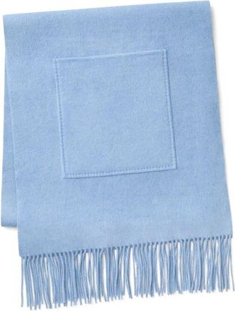 Lafayette 148 New York Patch Pocket Wool & Cashmere Fringe Scarf in Coastal Blue Melange at Nordstrom