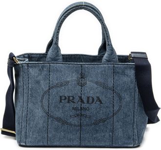 Prada Pre-owned Womens Small Canapa Tote Shoulder Bag - Blue - One Size