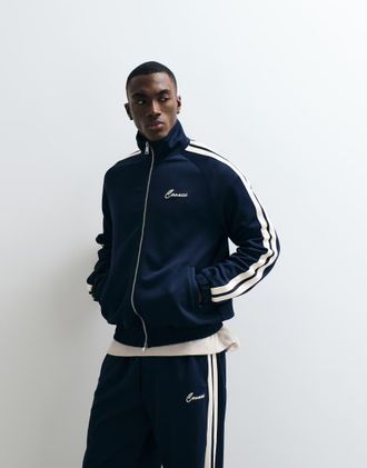 Cernucci Giacca sportiva blu navy con fettuccia con logo in coordinato