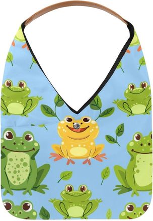 Generic Cute Frog Pattern (4) Reusable Lightweight Grocery Bags - Foldable Into Compact Pouch, Washable & Sturdy, Multipurpose for Shopping and Travel
