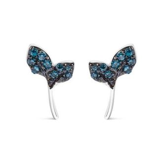 House of Brilliance Sterling Silver Blue Treated Diamond Accent Leaf Stud Earrings at Nordstrom
