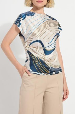 Lyss&eacute; Faride Side Pleat Stretch Satin Top in Block Puzzle at Nordstrom, Size X-Large