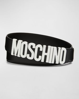 Moschino Mens Metal Logo Leather Belt