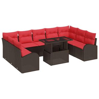 vidaXL Conjunto De Sof&aacute; De Jard&iacute;n Con Coj&iacute;n 10 Pcs Marr&oacute;n Polirat&aacute;n Vidaxl