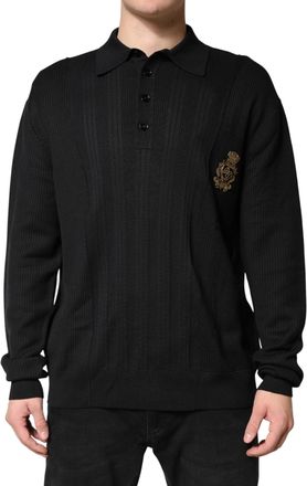 Dolce & Gabbana Mens Logo-Embroidered Silk Blend Pullover Black