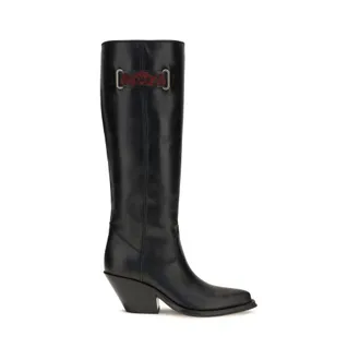 Chlo&eacute; Black Calf Leather Bos Taurus Over The Womens Knee