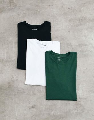 Lacoste confezione da 3 T-shirt in cotone girocollo nere, bianche e verdi-Multicolore