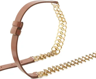 Pinko Chain-Trimmed Leather Belt - Tan