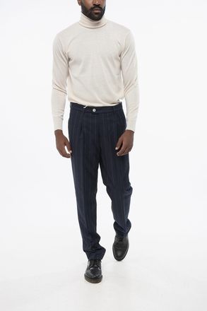 Brunello Cucinelli Pantaloni ad 1 Pince in Misto Lana Vergine Gessata Brunello Cucinelli