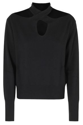 Federica Tosi Black Cross-Neck Cutouts Wool-Blend Sweater