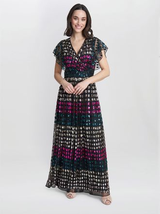 Gina Bacconi Womens Tiffany Multi Colour Sequin Dress With Butterfly Sleeve - Multicolour - Size 12 UK