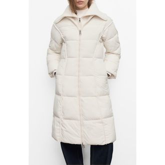 Mango Quilted Puffer Coat with Rib Insert in Ecru at Nordstrom Rack, Size Medium