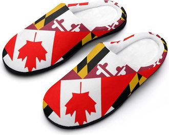 Generic Canada & Maryland Flag Funny Mens Cotton Slippers Soft Non-Slip Rubber Sole House Slipper Indoor Outdoor