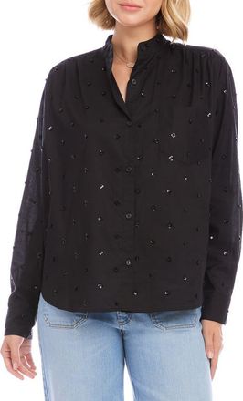 Karen Kane Floral Embellished Button-Up Shirt in Black at Nordstrom, Size X-Small