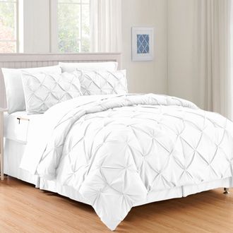 Elegant Comfort 8-pc Pintuck Pinch Comforter Set - Includes 4-pc Sheet Set With Sided Storage Pocket
