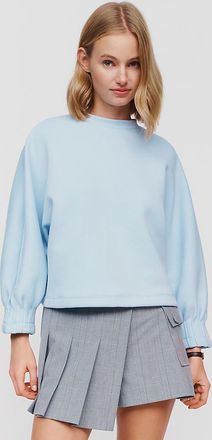 Maeve Cotton Blend Pleated Sleeve Crewneck Sweatshirt