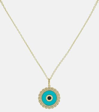 Sydney Evan Large Evil Eye 14kt gold chain necklace with diamonds and turquoise