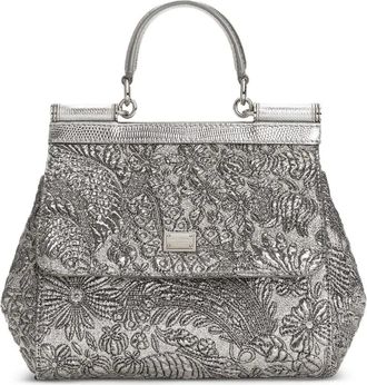 Dolce & Gabbana Medium Sicily brokaat shopper - Zilver