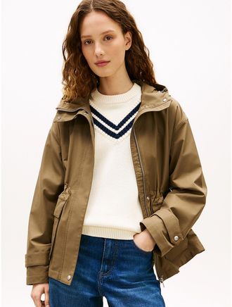 Tommy Hilfiger Womens Water-Resistant Hooded Short Parka - Green - XXS